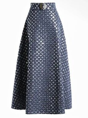 Denim, Sequin & Tweed Midi Skirt Blue
